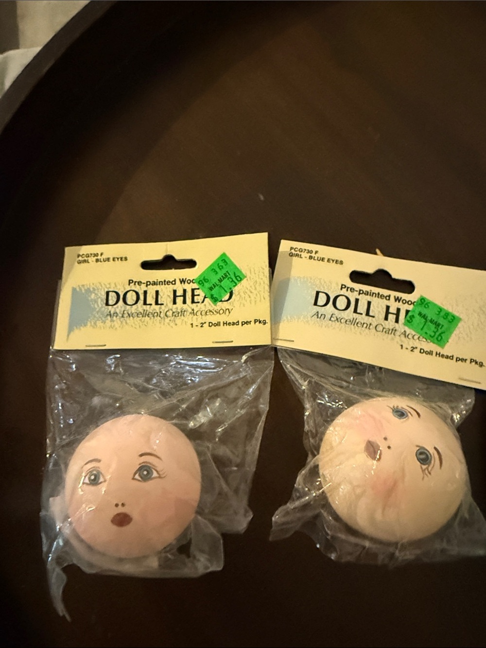 2 pack Pre-Painted Wooden Doll Head - 2”